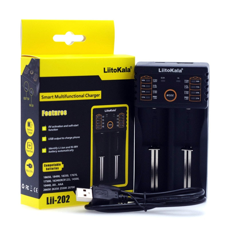 Liitokala Lii402 Lii202 Lii100 LiiS1 18650 Ladegerät 1,2 V 3,7 V 3,2 V AA/AAA 26650 NiMH Li-Ionen-Akku Smart Charger 5 V 2 A EU-Stecker