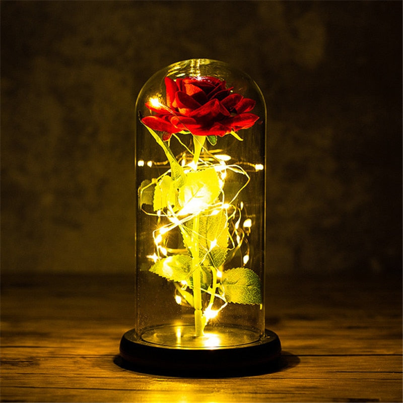 LED Enchanted Galaxy Rose Eternal 24K Gold Foil Flower con cadena de luces en cúpula para decoración del hogar Navidad regalo del Día de San Valentín