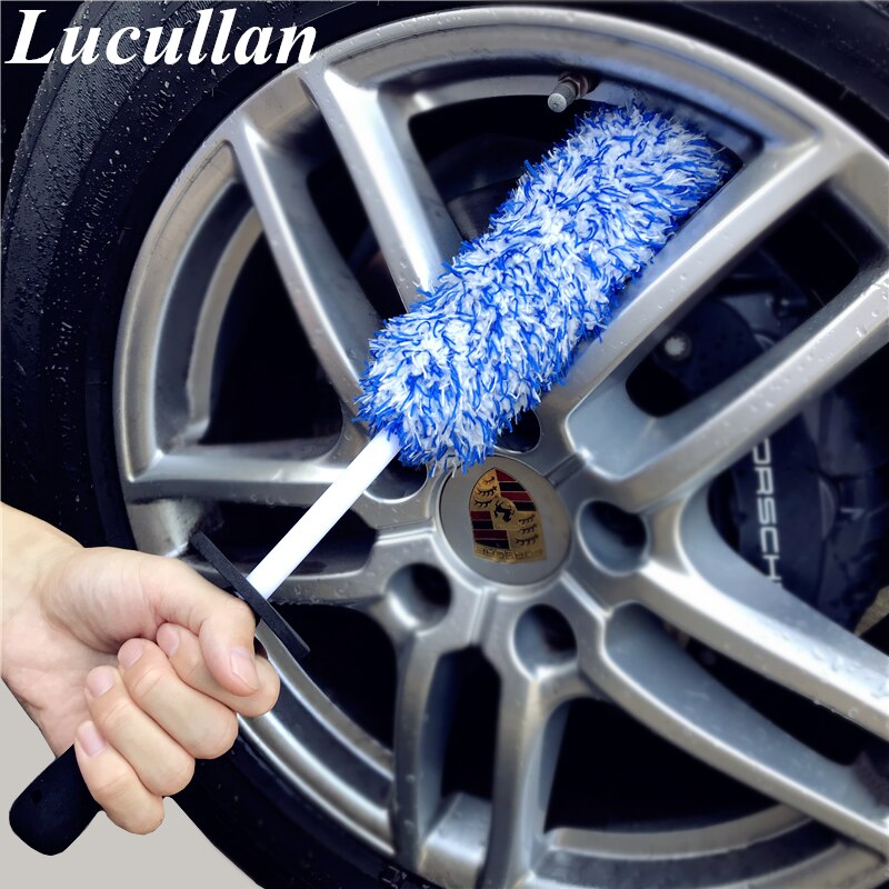 Lucullan Top Microfiber Premium Wheels Brush Non-Slip Handle Easy to Cleaning Rims Spokes Wheel Barrel &amp; Brake Caliper