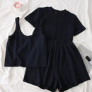 Camiseta rosa Heliar con cuello redondo y pantalones cortos y camisola para mujer, conjuntos de tres piezas, conjuntos de pantalones, conjuntos de mujer, trajes de verano 2022 para mujer