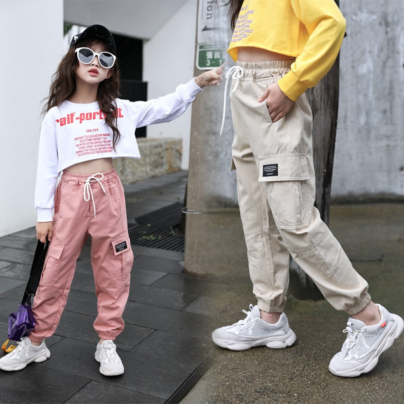 Spring Kids Girls Cotton Sport Pants Casual Camouflage Printed Teenage Girls Cargo Pants Children Trousers Beam Foot Pants Pink