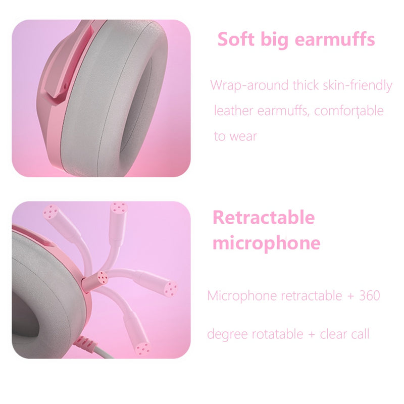 RGB Gaming 7.1 Stereo Headphones Pink Headset Removable Cat Ear Wired USB With Mic noise reduction For PS4/Xbox one cute Girl