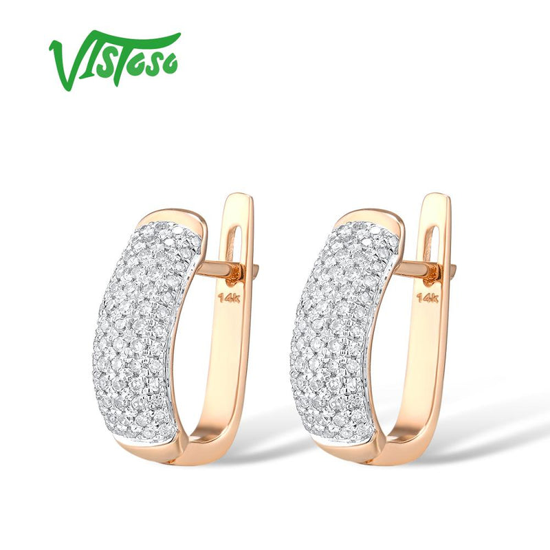 VISTOSO 14K 585 Rose Gold Earrings For Lady Glamorous Elegant Sparkling Diamond Earrings Luxury Wedding Engagement Fine Jewelry