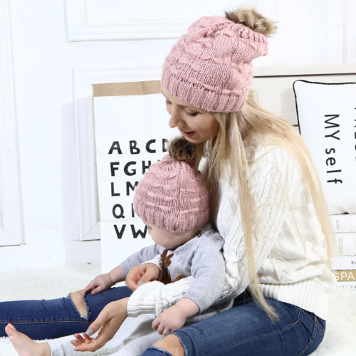 lioraitiin Mom Kid Beanie Hat Cap Strickmütze Neugeborenes Baby Knit Soild Cotton Blend Cap