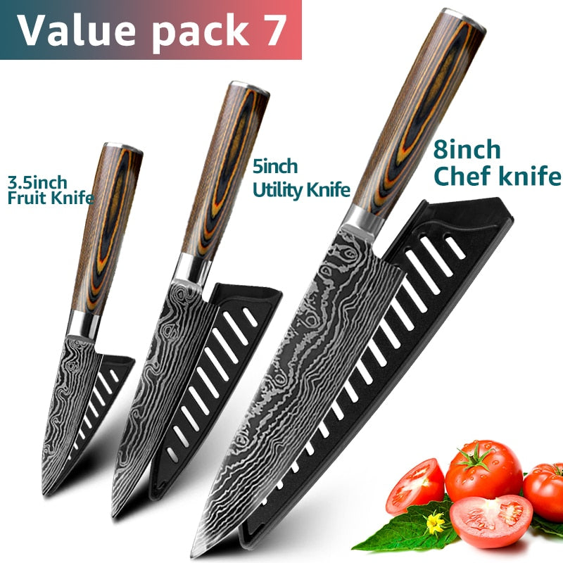 Kitchen Knives Set Stainless Steel 7CR17 Japanese Style Chef Knife Bread Meat Cleaver Paring Kitchen Knife Kitchen Accessories