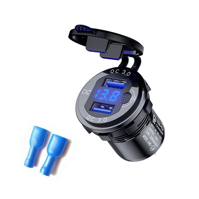 Carga rápida 3,0 36W cargador USB Dual para coche QC3.0 resistente al agua con interruptor de voltímetro para motocicleta 12V/24V ATV barco marino RV