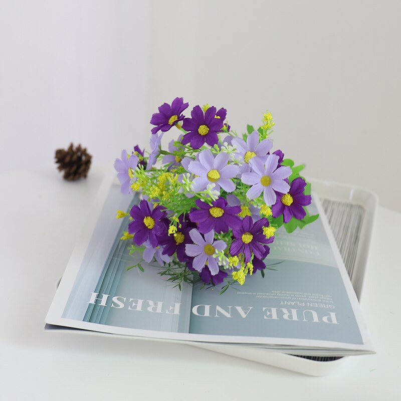 Silk Daisy Artificial Flowers High Quality Bouquet Autumn Wedding Home Decoration Small Fake Flowers Fall Office Arrangement