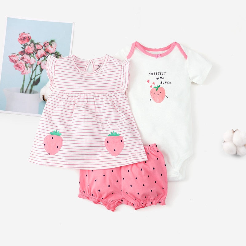 Summer Dresses 2023 Baby Girl Clothing Set Cotton Home For Baby Girl Clothes , 15 Colours Short Unicorn Infant Clothing Suit