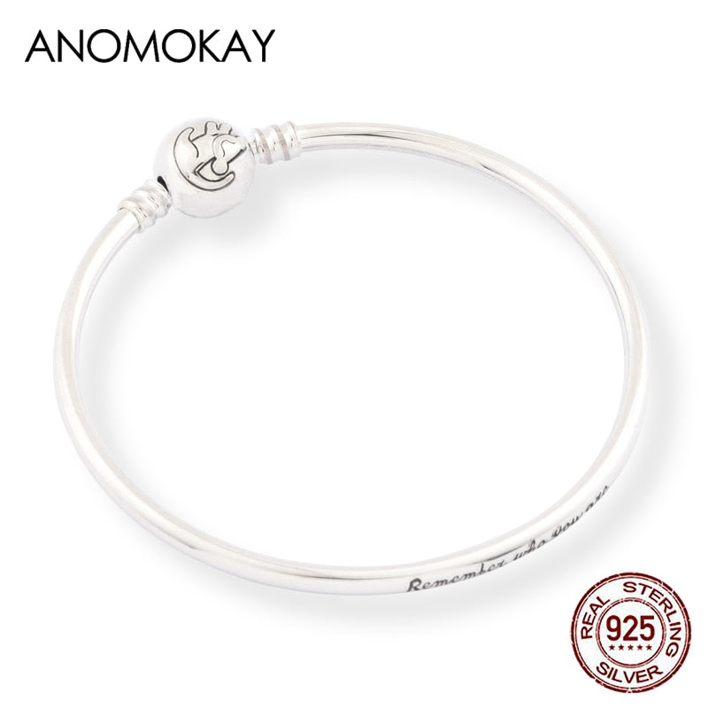 Anomokay New 100% 925 Sterling Silver Cute Little Lion Bangles Bracelets for Children Fashion Birthday Gift S925 Silver Jewelry