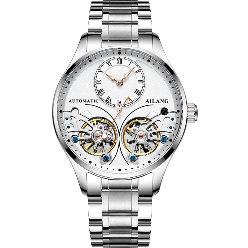 AILANG Genuine Brand Men&#39;s Double Tourbillon Luminous Direct-looking Mechanical Watch Automatic Watch Men&#39;s Watch   Hollow Movem