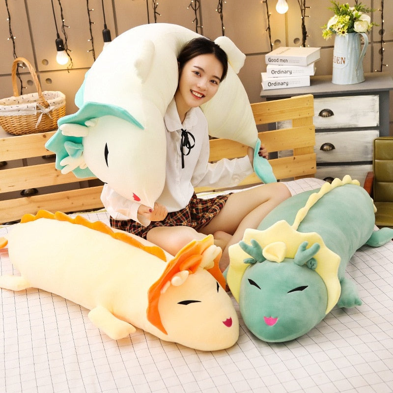 80cm-120cm Cute Long Dragon Plush Toy Soft Cartoon Animal Three Colors Dinosaur Stuffed Doll Sleeping Pillow Cushion Best Gifts