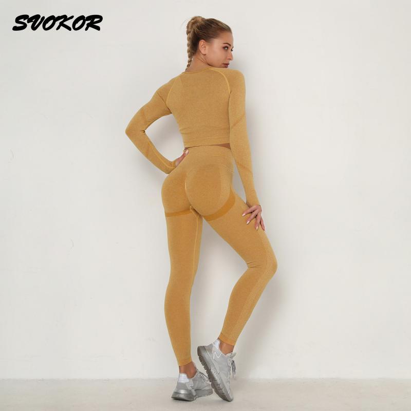 SVOKOR Crop Top Gym Set Seamless Women Yoga Workout Set Fintess Clothing Push Up Leggings Sport Wear Women Suits Tracksuit