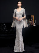 Gold Sequin Evening Dress Women Long Sleeve Dress YIDINGZS Elegant Party Maxi Dress Long Prom Dress