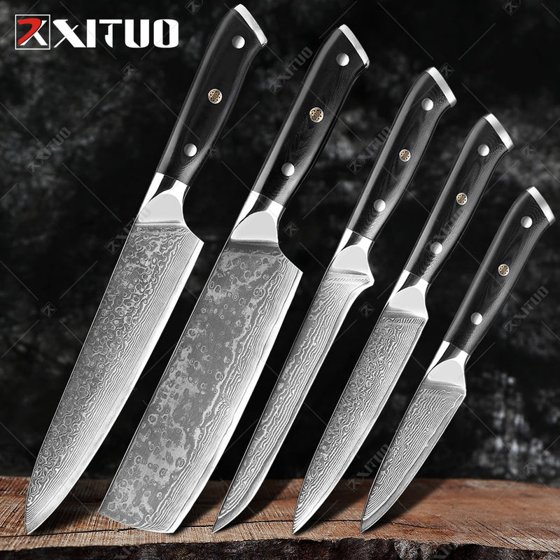 XITUO Damascus Chef Knife 1-8PCS Professional Japan Sankotu Cleaver Bone Knives Utility Kiritsuke Paring Kitchen Knife Cooking