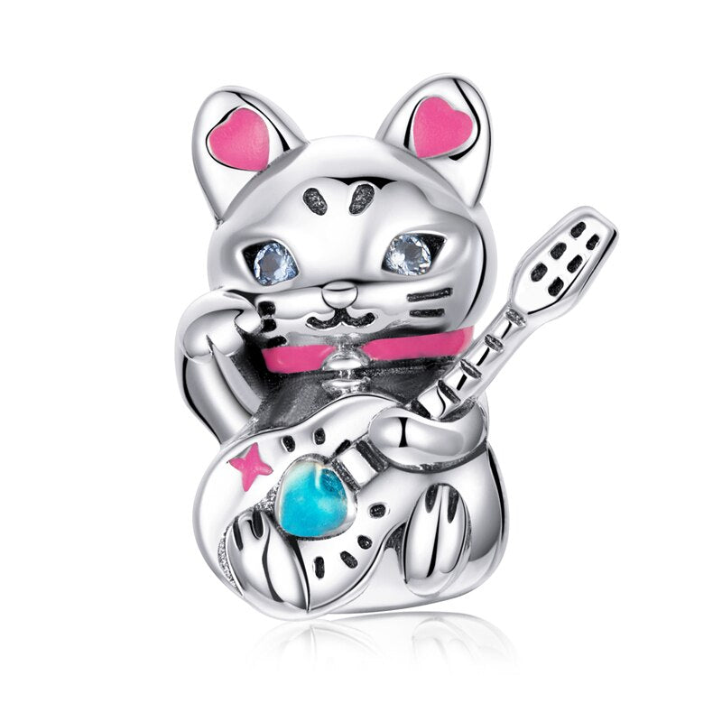 WOSTU Cute Cat Charms 925 Sterling Silver Animal Pussy Zirconia Beads Fit Original Bracelet Pendant DIY Necklace Jewelry