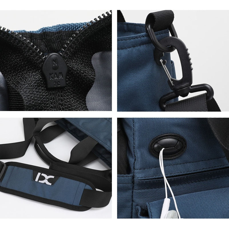 Men Shoulder Messenger Bag Headphone Hole Waterproof Crossbody Bag Nylon Travel Handbag Large Capacity Storage Work Bags XA666C