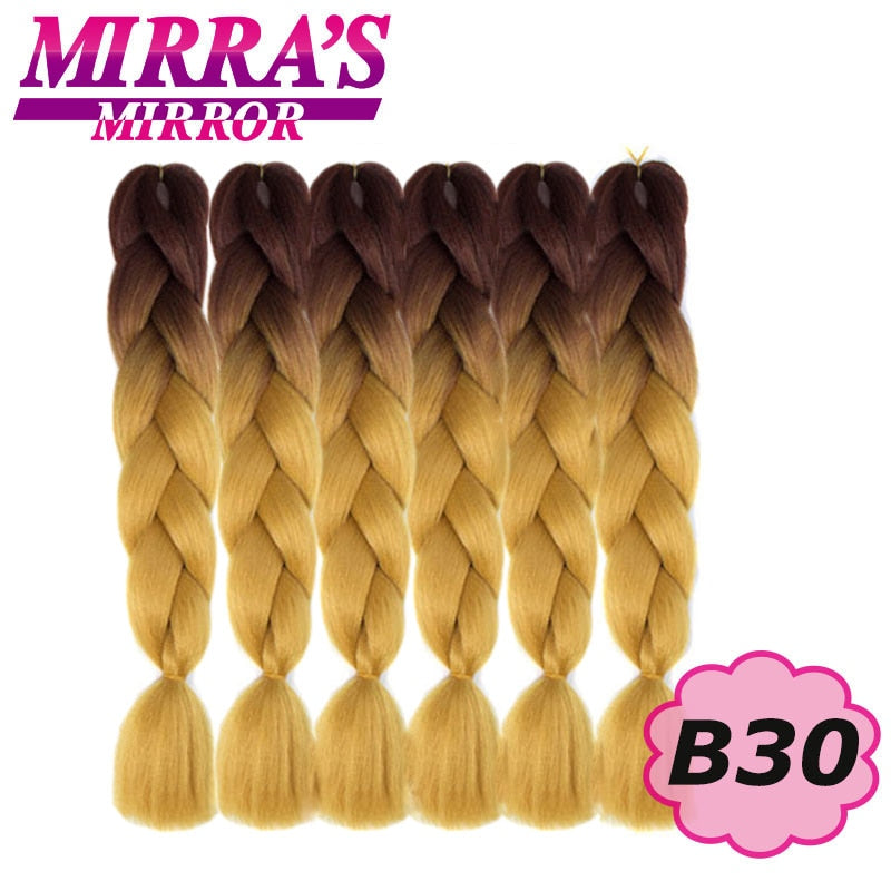 Trenzas Jumbo de 24 pulgadas, cabello sintético para caja trenzada, extensiones de cabello trenzado Ombre, tres tonos, negro, marrón, azul, rosa, espejo de Mirra