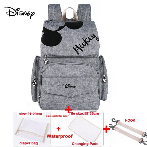 Bolsa de pañales de mamá de Disney, bolsa de lactancia para el cuidado del bebé, mochila de viaje, bolsas de diseño de Mickey, bolso de mano gris y negro