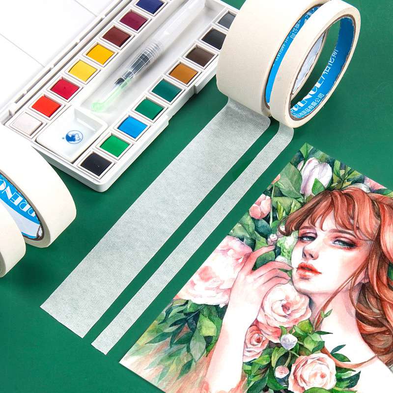Watercolor Masking Tape Art Painting Adhesive Textured Tape Paper Writable Anti-dirty Cover Glue Leave White Tool  Art Supplies