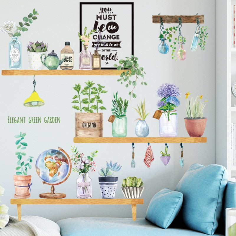 24 estilos Serie de plantas Pegatinas de pared para sala de estar Dormitorio Hojas verdes Calcomanías de pared extraíbles Vinilo DIY Murales ecológicos
