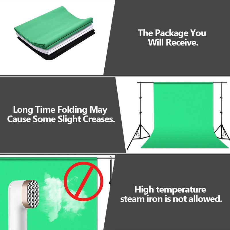 ZUOCHEN Photo Studio Backdrop Chroma Key Black White Green Screen Background Stand Kit With 2M Studio Backdrop Support Kit