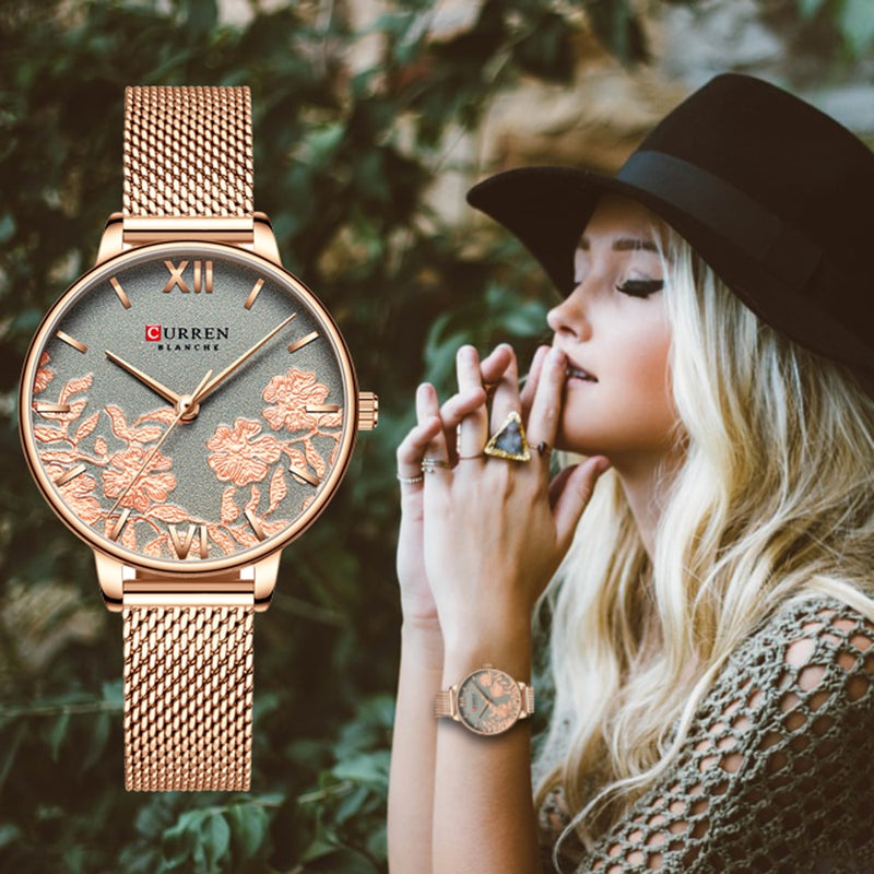 CURREN, relojes para mujer, marca superior, reloj de pulsera con correa de acero inoxidable de lujo para mujer, reloj rosa, elegante reloj de cuarzo para mujer