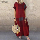 ZANZEA Bohemian Polka Dot Printed Long Dress 2022 Women's Summer Sundress Casual Short Sleeve Plaid Party Vestido Robe