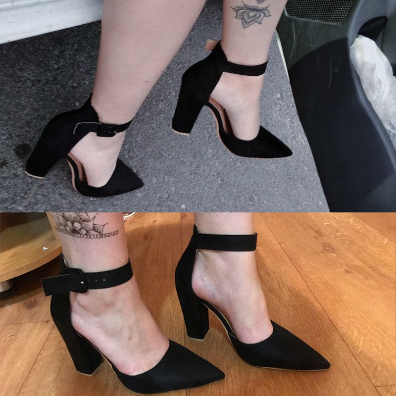 Zapatos de tacón alto a la moda para Mujer, Zapatos de Mujer con punta en pico, Zapatos de Mujer, Zapatos de tacón con correa en el tobillo para fiesta, sandalias de verano 2022