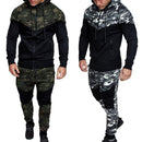 Conjunto de retazos de camuflaje informal para hombre, chaqueta con cremallera de camuflaje y pantalones, chándal de 2 piezas, ropa deportiva, sudadera, pantalón, traje de talla grande