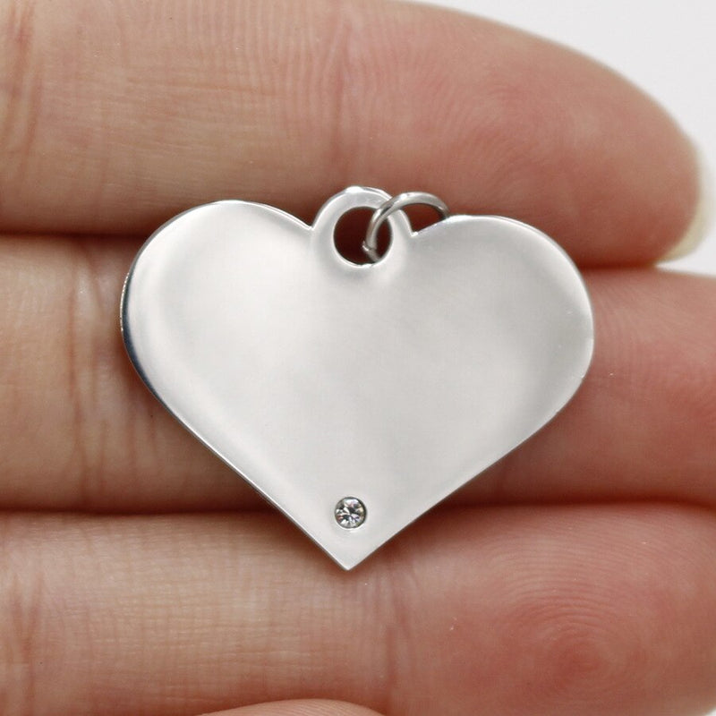 Gold/Steel Stainless Steel Heart Love Pendant With Rhinestone Mirror Polishing  Engraving Accessories Wholesale 20pcs