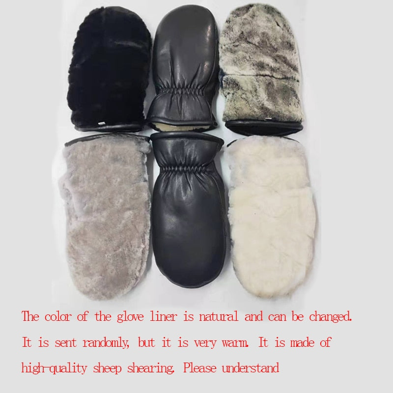 2022 Men sheepskin gloves genuine leather glove for men winter Outdoor warm fur thickening thermal gloves