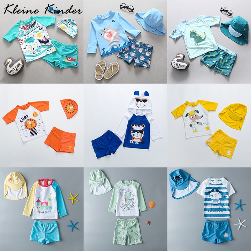 Traje de baño para niños de 3 piezas, traje de baño de manga larga para niños, protección solar UV, ropa de baño para bebés, traje de baño para niños pequeños