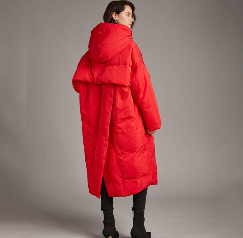 Abrigo de plumón de pato cálido de gran tamaño para invierno de S-7XL, chaqueta cálida de plumón x largo para mujer, Parkas gruesas y cálidas con capucha estilo capullo F192