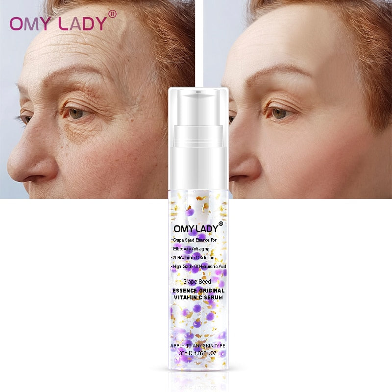 Esencia de semilla de uva OMY LADY, suero Original de vitamina C, crema facial, esencia líquida, retardante del envejecimiento, reducción de arrugas, piel hidratante