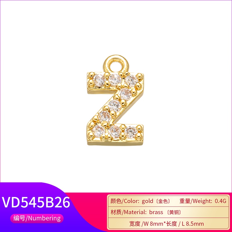 ZHUKOU 8x8.5mm Brass Cubic Zirconia Crystal 26 Letter Charms Pendants for Women earring jewelry accessories wholesale VD545