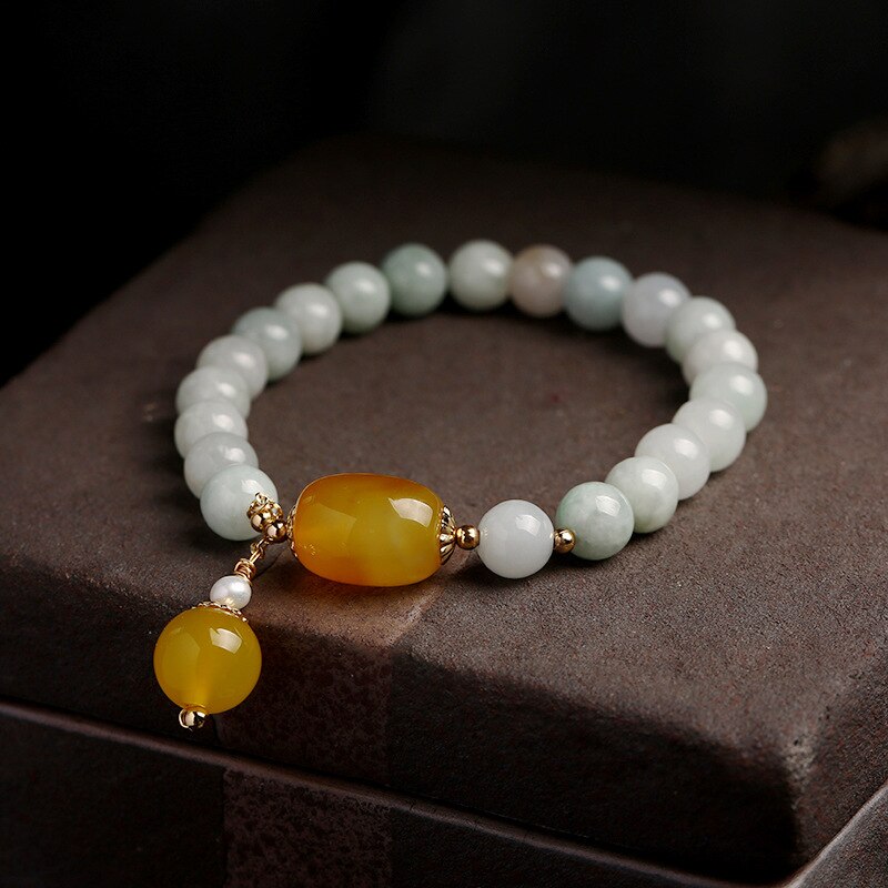 100% Natural Jade Beads Bracelet Bangle For Women Jewelry Gemstone Agate Pearl 14k Tassel Pendant Bracelet Handmade Strand Gift