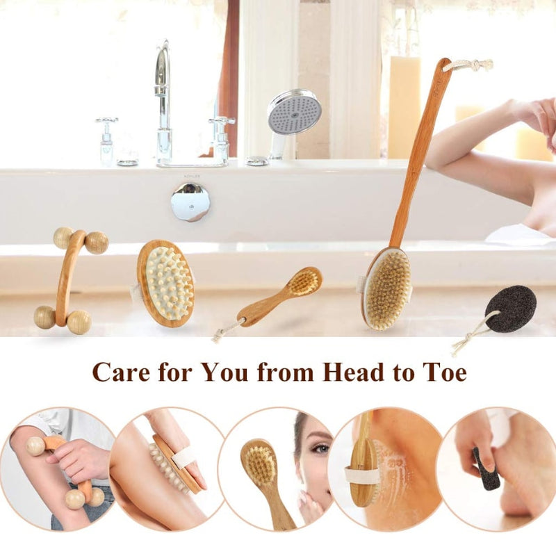 CLPAIZI Natural Bristle Bath brush Exfoliation Promotes Blood Circulation Wood Massages Dry Brush Bathroom Set Shower Brush D30