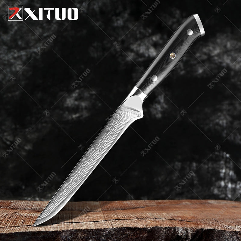 XITUO Damasco Chef cuchillo 1-8 piezas profesional Japón Sankotu Cleaver hueso cuchillos utilidad Kiritsuke pelado cuchillo de cocina