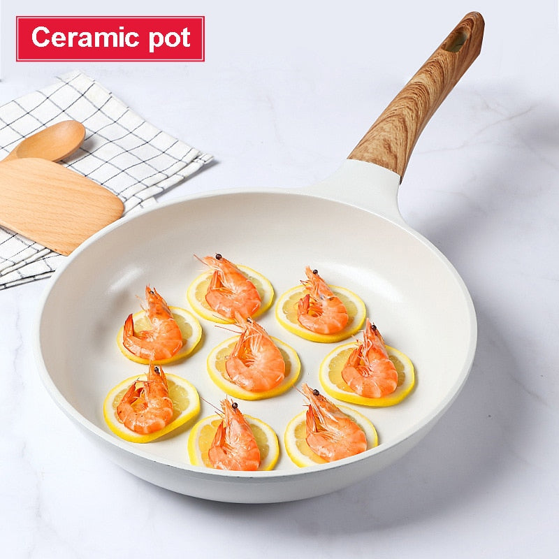 Ceramic Frying Pan Cookware Set Pot and Non Stick Cooking Pan Set Breakfast Crepe Pan Honeycomb Wok Japanese Kitchen Enamel Pan