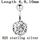 Belly button ring real 925 sterling silver prong 10mm zircon clear stone body jewelry free shipping navel ring piercing jewelry