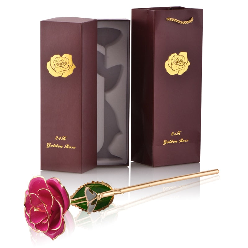 Regalos para mujer Rosa bañada en oro de 24 quilates con soporte Flores eternas Amor para siempre en caja Novia Boda Regalos de Navidad para ella