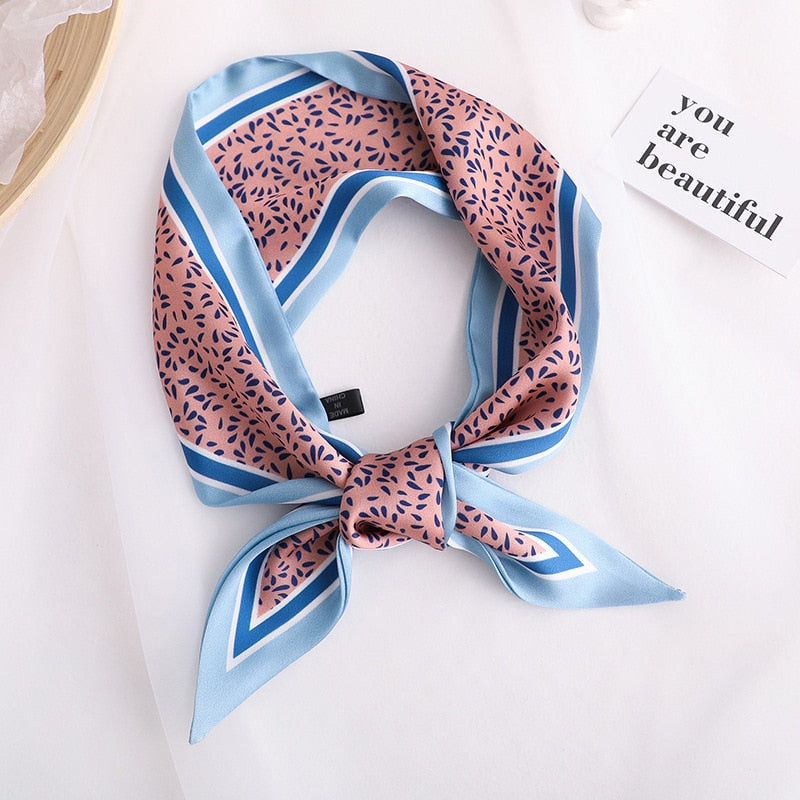 Sweet Love Print Women Small Silk Scarf Handle Bag Ribbons Female Head Scarves Sharp angle Green  90*10cm