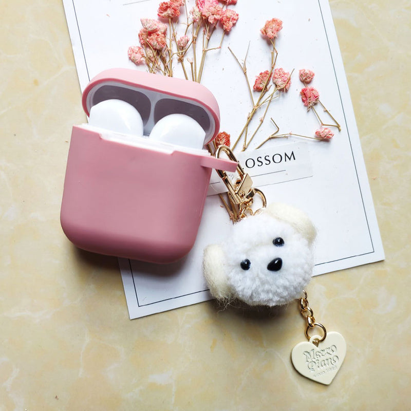 Bonita funda coreana de silicona con perlas para Apple Airpods 1 2, accesorios de funda, funda protectora para auriculares inalámbricos, llavero con forma de perro cereza