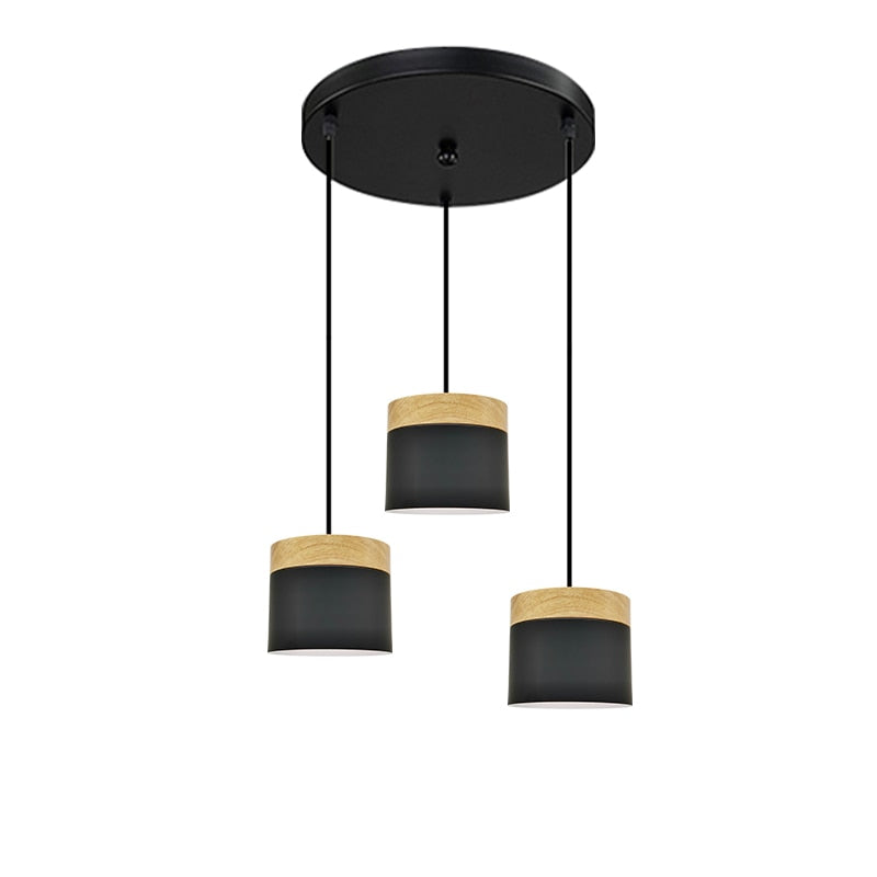 Modern Led Pendant Light Fixture With Wood Iron Dining Room Bar Cafe Restaurant Nordic Indoor Wooden Cylinder Hanging Lamp