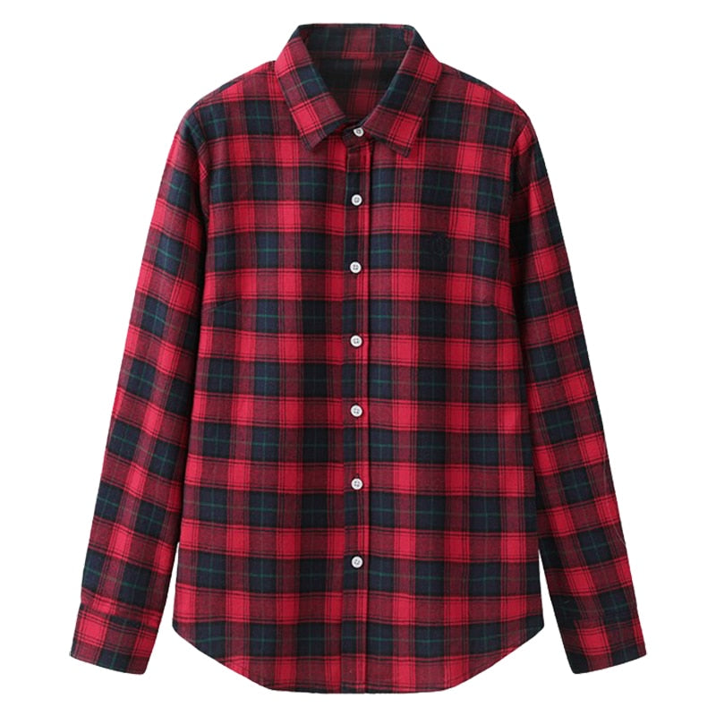 S-4XL Frauen Baumwollhemd Frühling Herbst Winter 2022 Neue Casual Langarm Gebürstet Plaid Streifen Shirts Mädchen Tops Bluse Weiblich