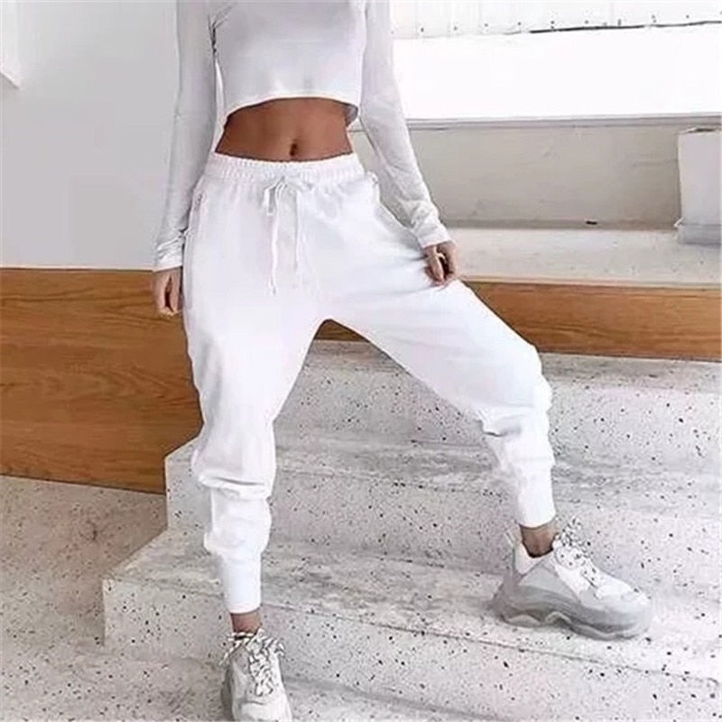 2019 New Drawstring Waist Cargo Sports Pants Women Elastic Cuff Casual Sport Trousers Women Joggers Streetwear Leisure Pants