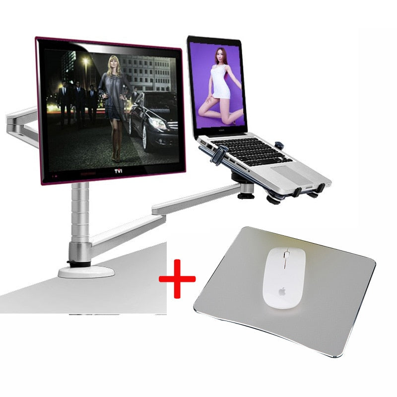 OA-7X Multimedia Desktop Dual Arm 27inch LCD Monior Holder+ Laptop Holder Stand Table Full Motion Dual Monitor Mount Arm Stand