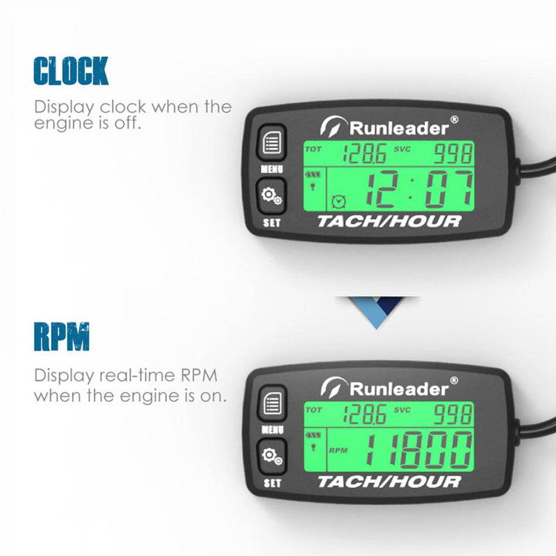 Inductive Tachometer Gauge Alert RPM Engine Hour Meter Backlit Resettable Tacho Hour Meters for Motorcycle ATV  Lawn Mower