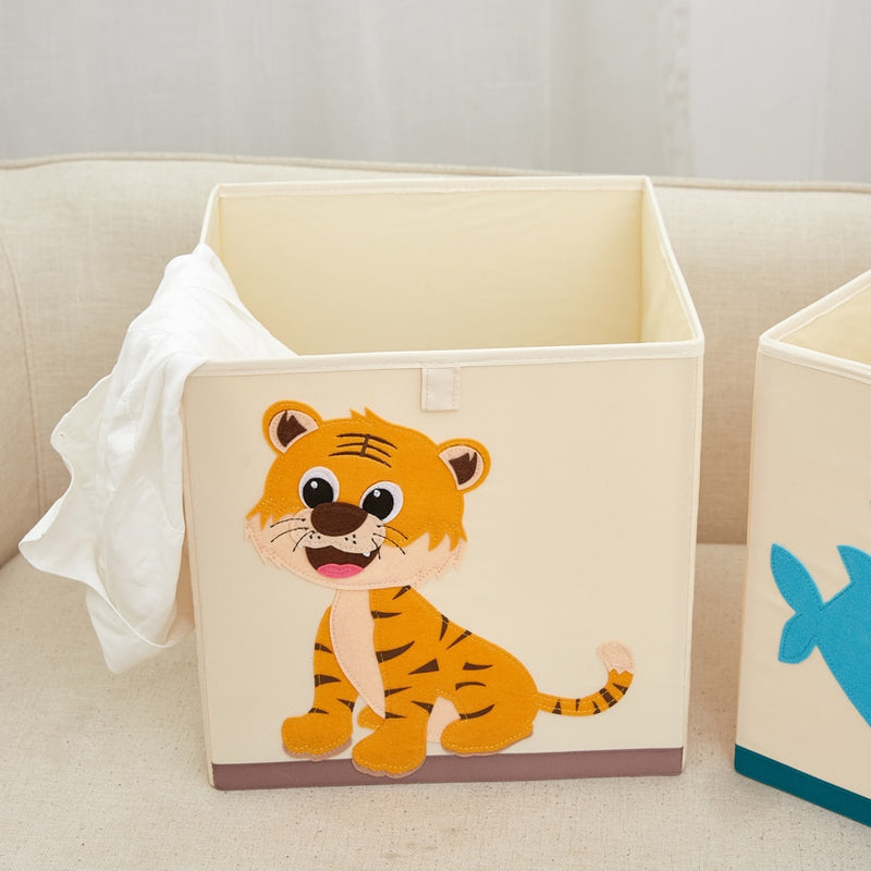 Caja de almacenamiento de cubo de animales bordado plegable de 13 pulgadas, tela Oxford, organizadores de juguetes para niños, contenedores, organizador de pecho para guardería infantil