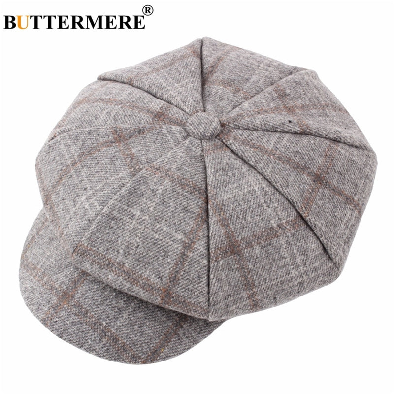 BUTTERMERE Women Wool Tweed Caps Newsboy Female Male Vintage Army Green Plaid Flat Caps Spring Painters Cabbie Duckbill Hat 2022